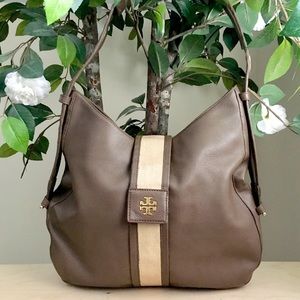 Tory Burch Brown and Cream Leather Hobo Bag